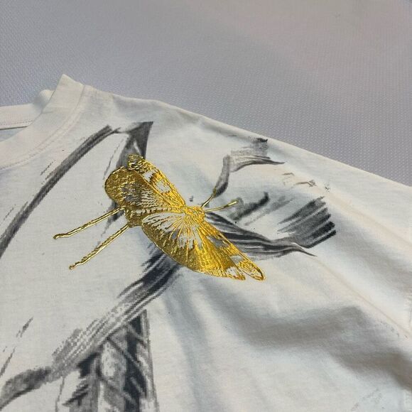 Spirit Jersey Dragonfly Metallic Gold Foil Feather Top T-Shirt Size Medium - Picture 4 of 13